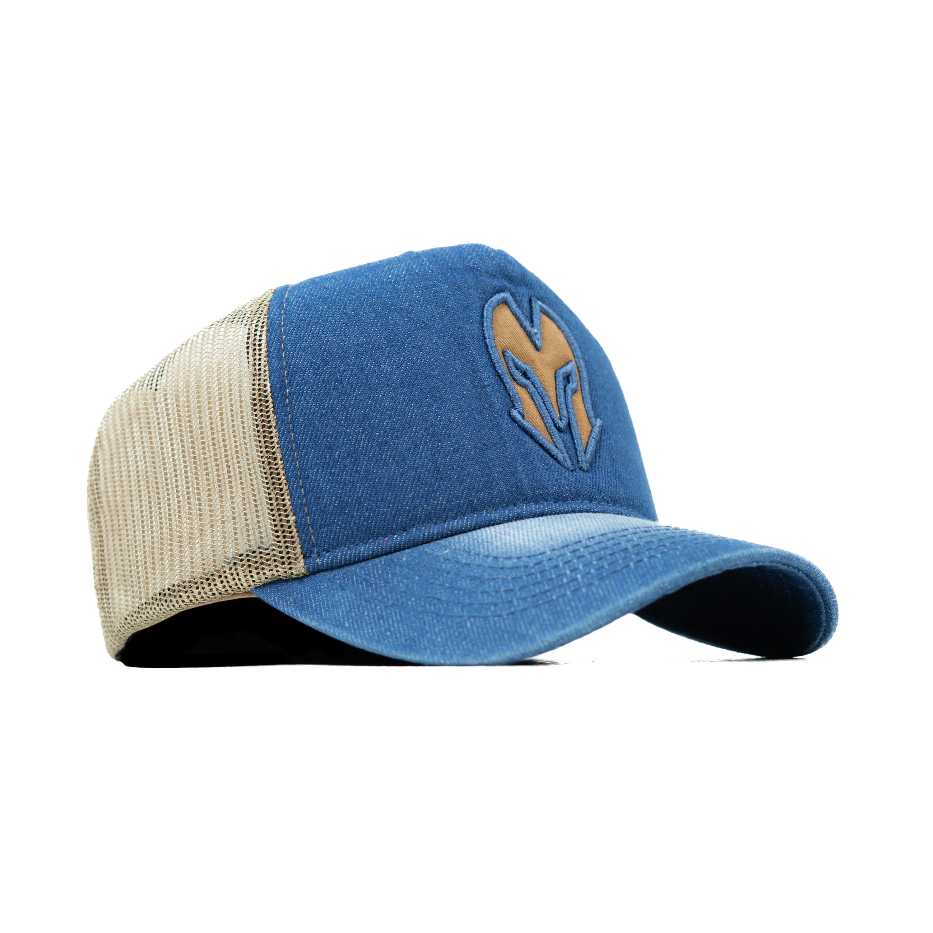 HEAD GEAR BLUE BROWN DENIM TRUCKER CAP - Image 3