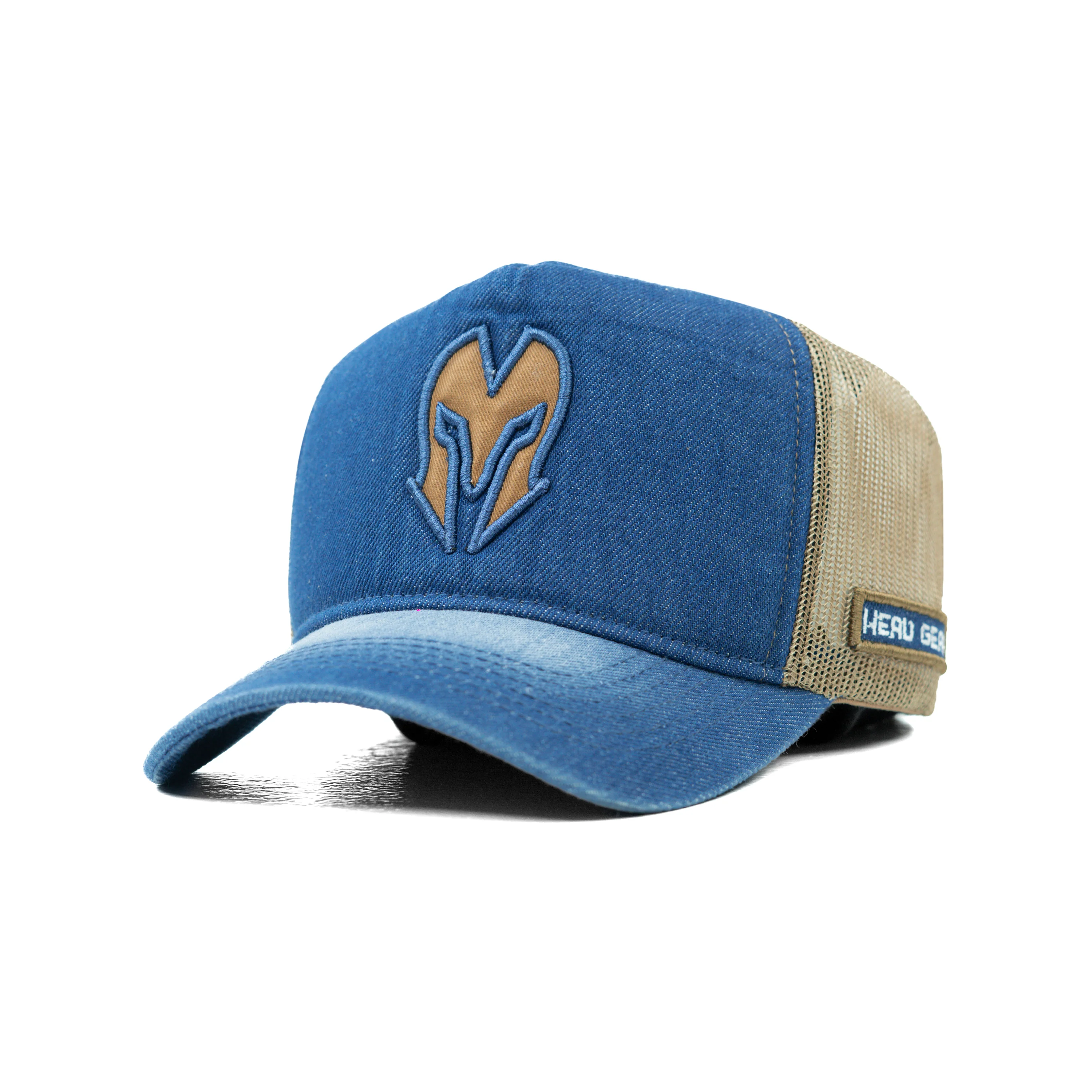 HEAD GEAR BLUE BROWN DENIM TRUCKER CAP - Image 5