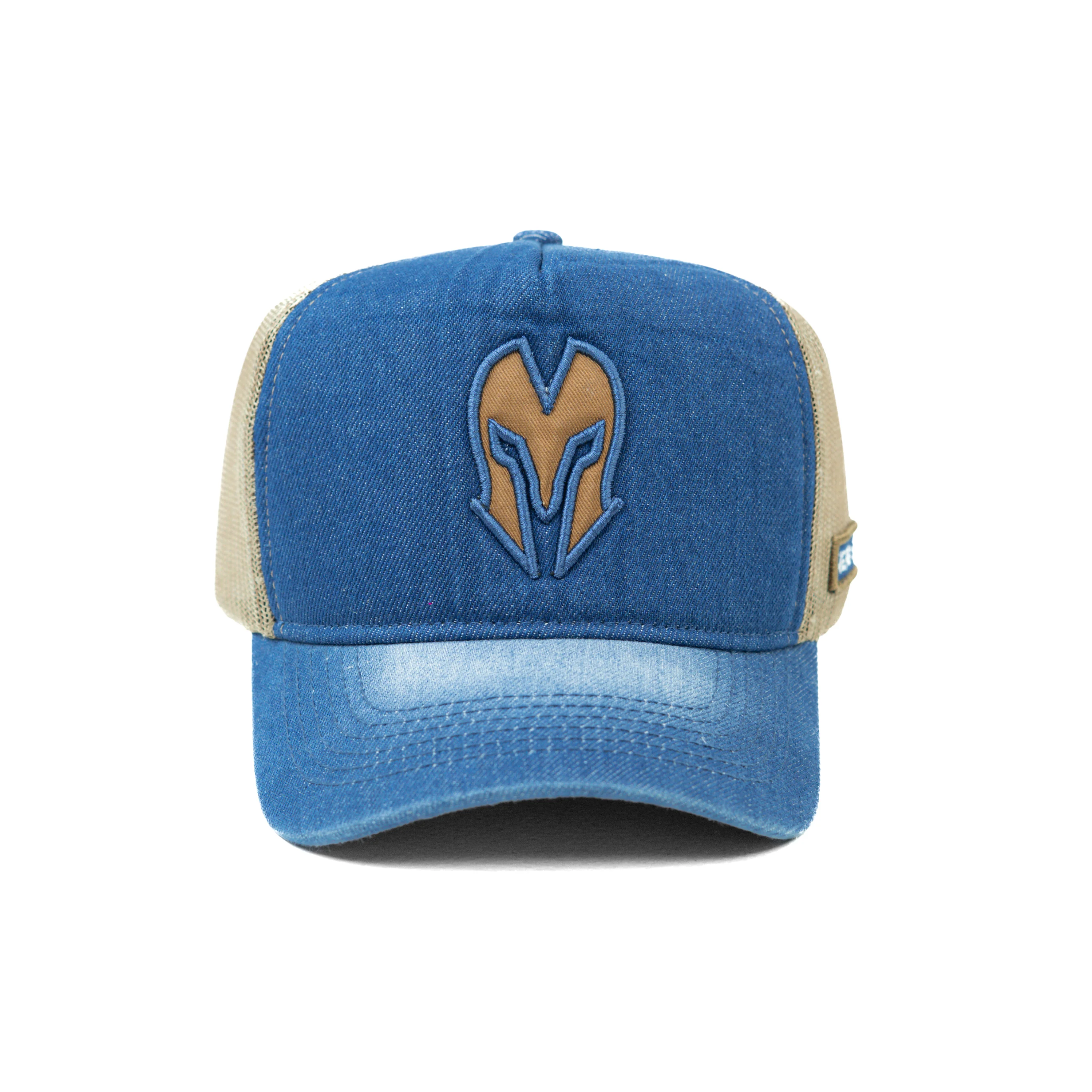 HEAD GEAR BLUE BROWN DENIM TRUCKER CAP - Image 6