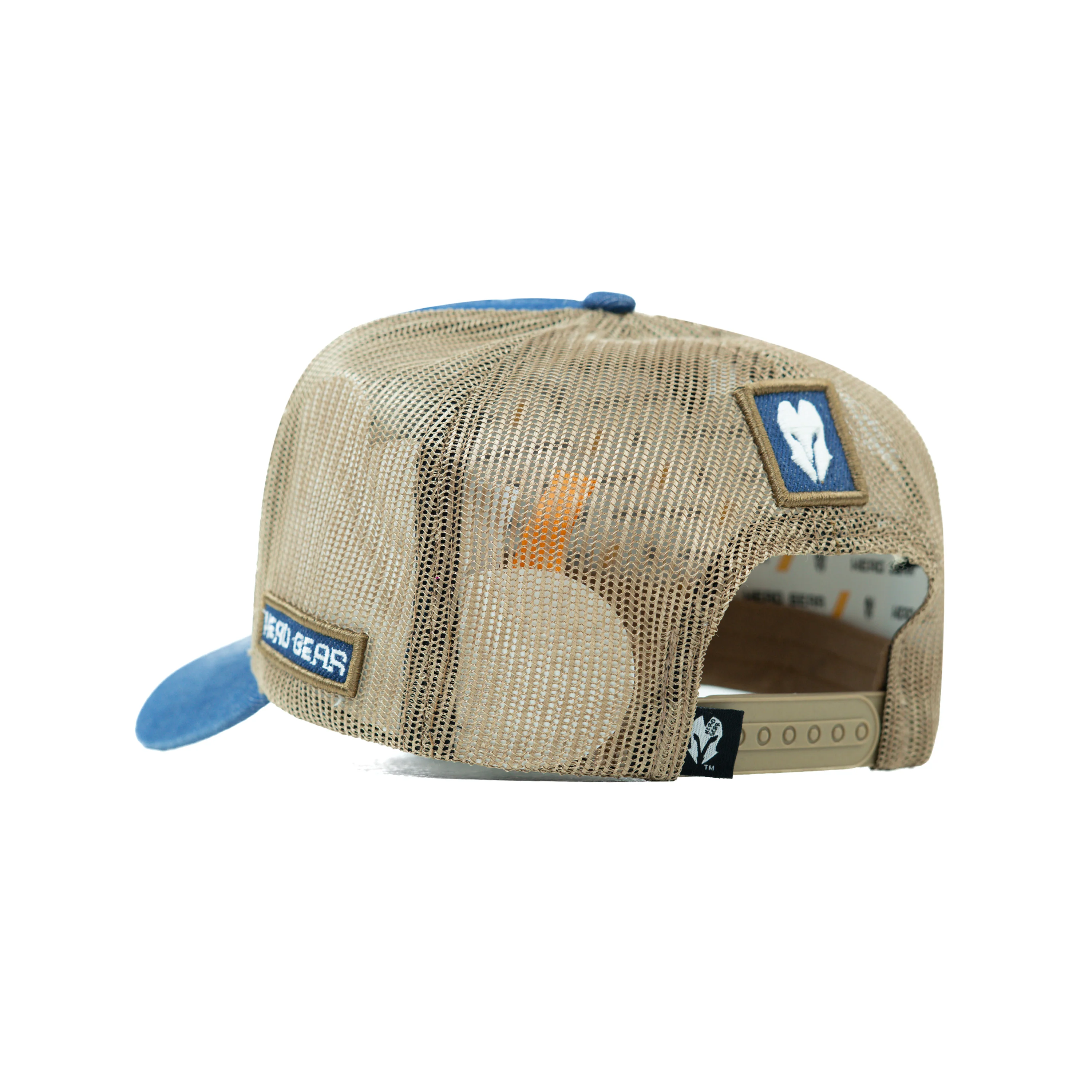 HEAD GEAR BLUE BROWN DENIM TRUCKER CAP - Image 9