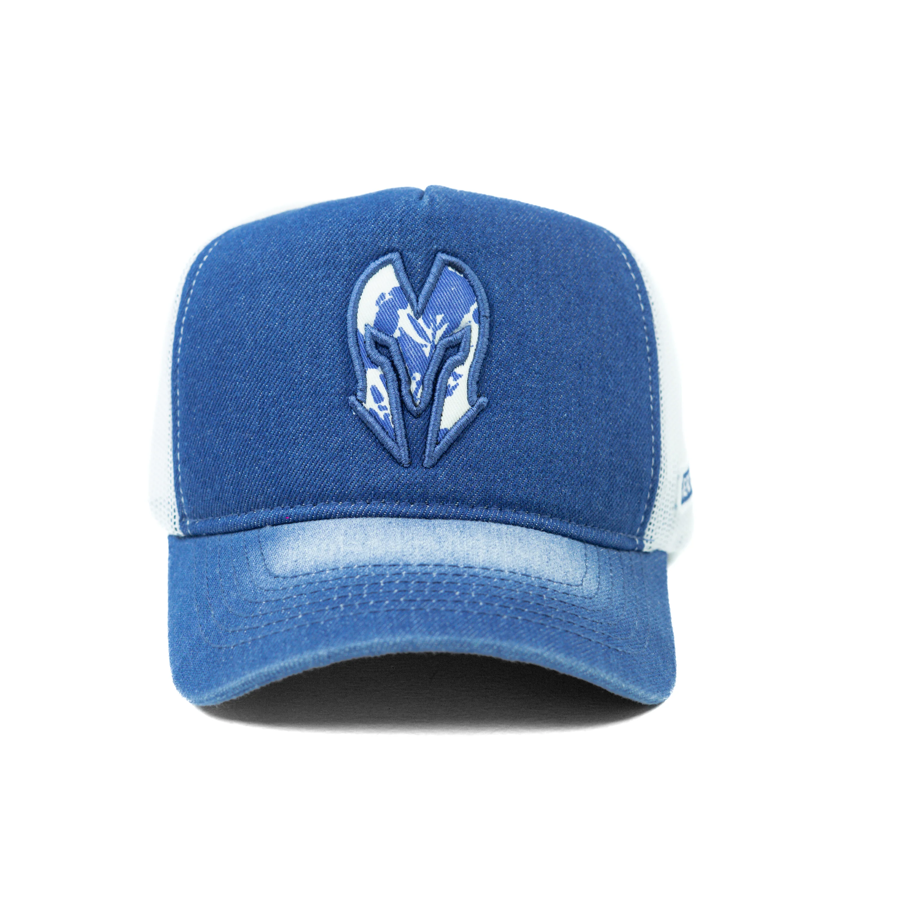 HEAD GEAR BLUE WHITE DENIM TRUCKER CAP - Image 6