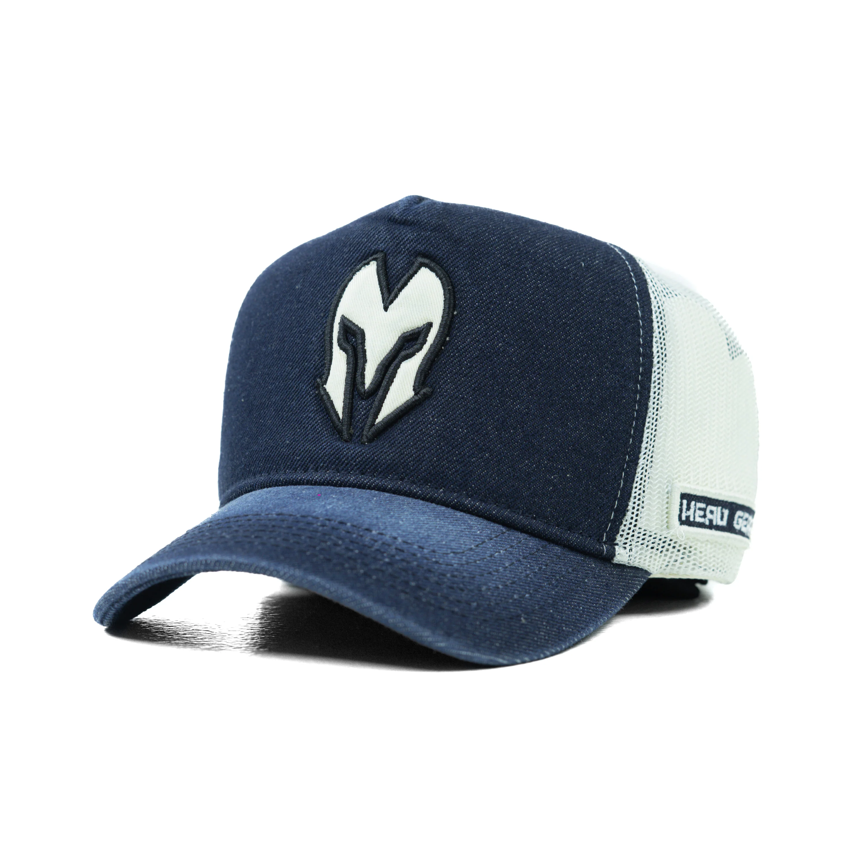 HEAD GEAR DARK NAVY BLUE WHITE DENIM TRUCKER CAP - Image 5